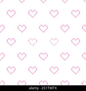 Pixel Seamless Hearts pattern, texture background Stock Vector