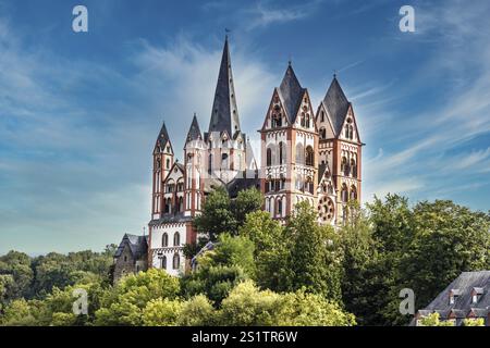 The Limburg Cathedral, also called Georgsdom after its patron saint St. Georg, has been the cathedral church of the Limburg diocese since 1827 and tow Stock Photo