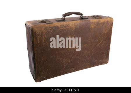Old vintage suitcase isolated over white background Stock Photo