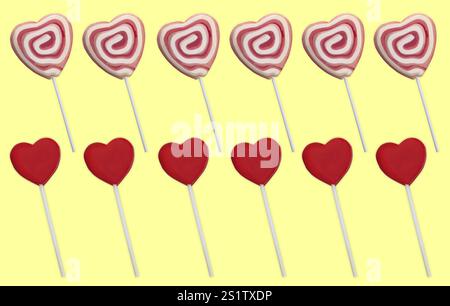 Colourful Lollipops collage isolated over yellow background Stock Photo