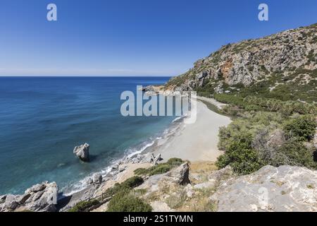 Preveli Beach, at the end of the Kourtaliotiko Gorge, south coast, Crete, Greek Islands, Greece, Europe Stock Photo