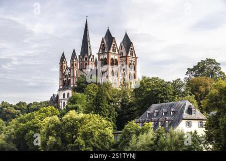 The Limburg Cathedral, also called Georgsdom after its patron saint St. Georg, has been the cathedral church of the Limburg diocese since 1827 and tow Stock Photo