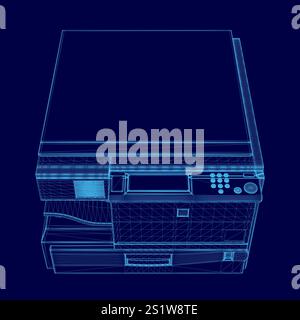 Blue printer with a blue top. The printer is a desktop model Stock Vector