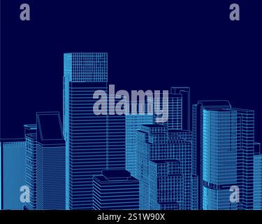 City silhouette panorama with many tall buildings and twin towers ...