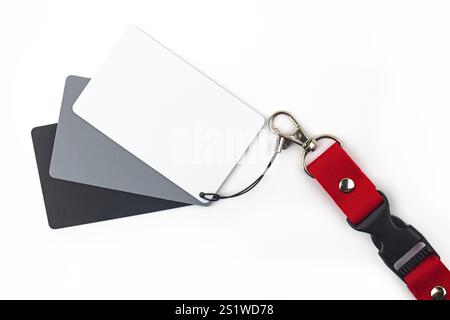 White, grey and black color balance card isolated over white background Stock Photo