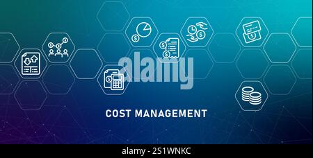 Cost management budget control gradient header financial strategy solution information income outcome planning for efficiency Stock Vector
