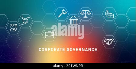 Corporate Governance gradient header rights law government rules executive corporation work employee relations management business design icon outline Stock Vector