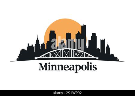 Stone Arch Bridge with Minneapolis Skyline Stock Vector