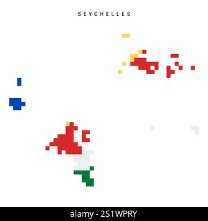 Seychelles pixel flag map icon. Flat vector illustration isolated on white Stock Vector