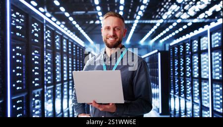 Data Center Cloud Computer Management By Engineer Stock Photo