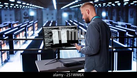 Cloud Computer Center Programmer And Security Systems Administrator Stock Photo