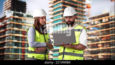 OSHA Inspection Worker At Construction Site. Building Safety Stock Photo