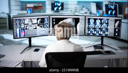 Radiologist Dentist Using X Ray Software On Desktop Computer Stock Photo