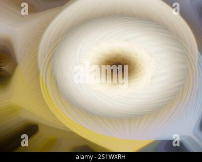 abstract fractal woven flower bud embroidery on yarn ball. fine art texture embroidery look, 3d optic white on yellow and brown Stock Photo
