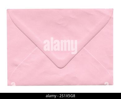 front view closeup of blank brown old aged closed letter light pink paper envelope with antique texture isolated on white background Stock Photo