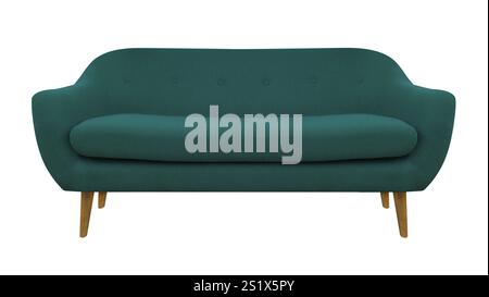 Green fabric classic sofa on wooden legs isolated on white background with clipping path. Series of furniture Stock Photo