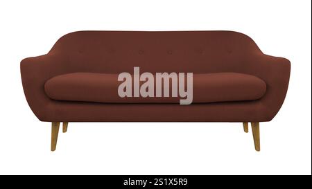 Red fabric classic sofa on wooden legs isolated on white background with clipping path. Series of furniture Stock Photo