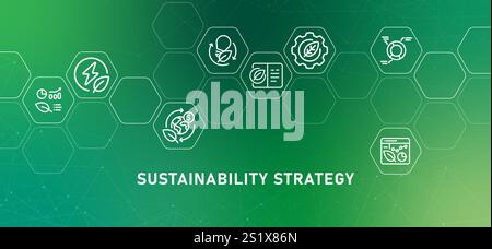 Sustainability Strategy gradient header business government solution eco-friendly planning environment optimization natural energy new power design Stock Vector