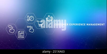 Customer experience consumer engagement management gradient header design icon user journey evaluation design web header Stock Vector