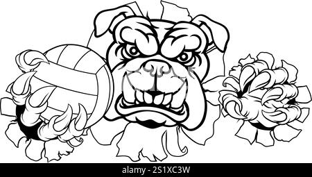 Bulldog Dog Volleyball Volley Ball Animal Mascot Stock Vector