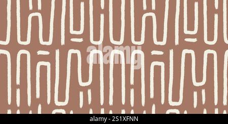 Abstract paint lines seamless pattern. Grunge stroke endless background. Ethnic brown brush ink repeat cover. Tribal continuous ornament. Pattern mono Stock Vector