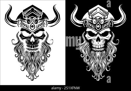 Viking Warrior Skull Man Mascot Face in Helmet Stock Vector
