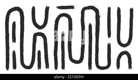 Abstract lines ornament. Freehand geometric grunge stroke elements set . Wavy black brush ink shapes. Tribal ethnic decor. Vector hand drawn illustrat Stock Vector