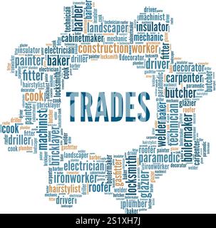 Trades word cloud conceptual design isolated on white background. Stock Vector