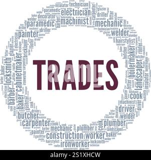 Trades word cloud conceptual design isolated on white background. Stock Vector