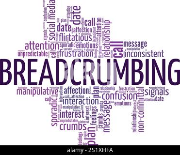 Breadcrumbing word cloud conceptual design isolated on white background. Stock Vector