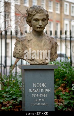 Memorial statue to Noor Inayat Khan, a British espionage agent in WWII, in Gordon Square, London Stock Photo