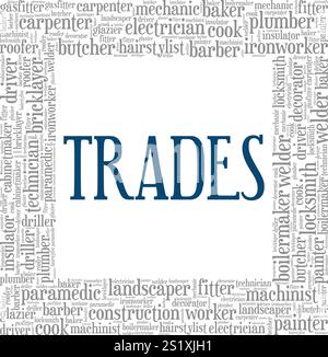 Trades word cloud conceptual design isolated on white background. Stock Vector