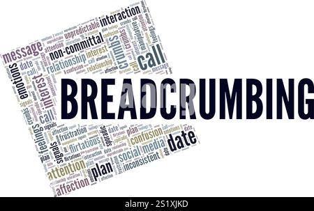 Breadcrumbing word cloud conceptual design isolated on white background. Stock Vector