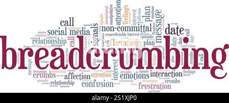 Breadcrumbing word cloud conceptual design isolated on white background. Stock Vector