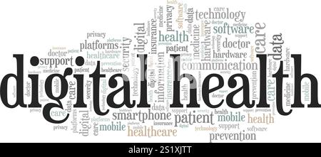 Digital Health word cloud conceptual design isolated on white background. Stock Vector