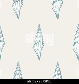 Spiral seashells hand drawn seamless pattern pastel marine bathroom wallpapers print design Stock Vector