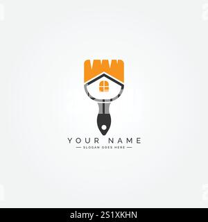 House Paint Service Logo with Paintbrush and Home Icon Stock Vector