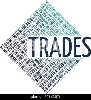 Trades word cloud conceptual design isolated on white background. Stock Vector