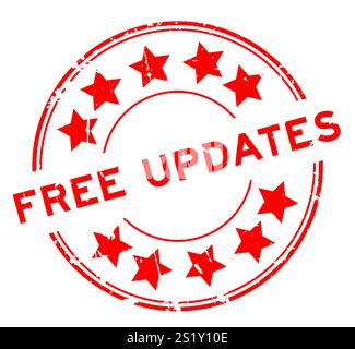 Grunge red free updates word round rubber seal stamp on white background Stock Vector