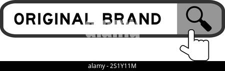Search banner in word original brand with hand over magnifier icon on white background Stock Vector