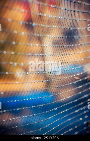 Abstract background with mesh texture and dew drops. Stock Photo
