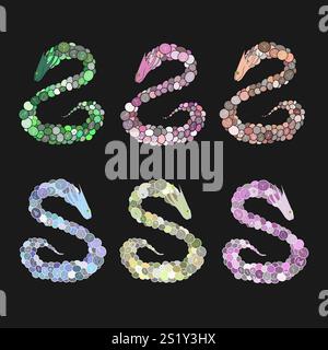 Colorful Snakes on Black Background, Vector Stock Vector