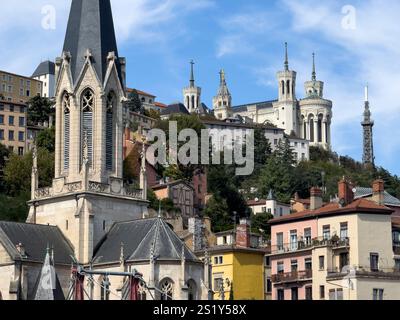 Saint George Church of Lyon, river Saone, Lyon, France. Stock Photo