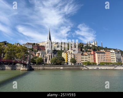 Saint George Church of Lyon, river Saone, Lyon, France. Stock Photo