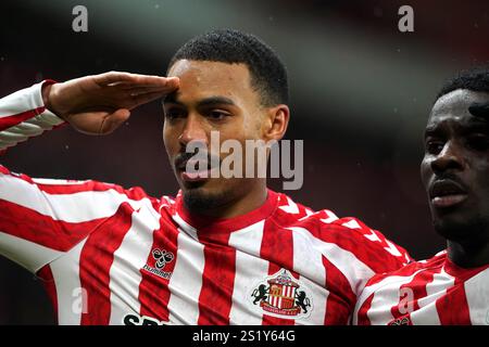 Sunderland's Wilson Isidor celebrates scoring their side's first goal of the game during the Sky Bet Championship match at the Stadium of Light, Sunderland. Picture date: Sunday January 5, 2025. Stock Photo