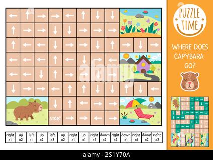 Capybara logic game with right, left, up, down concept for kids. I spy ...