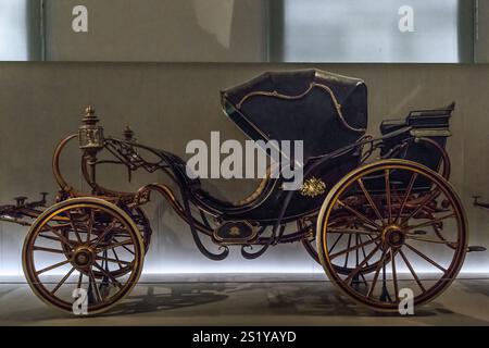 VIENNA, AUSTRIA - MAY 14, 2019: This is a 19th century horse-drawn cabriolet on display at the Imperial Carriage Museum. Stock Photo