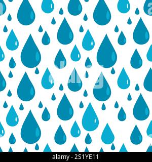 Rainy seamless pattern. Blue raindrops on white background. Vector decoration Stock Vector