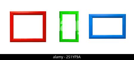 Picture frames set. Modern rectangular designs in red, green, and blue borders, various sizes for photos, paintings, or posters for gallery, interior Stock Photo