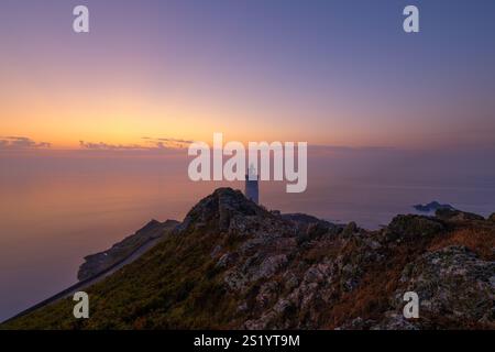 Start Point lighthouse in South Devon at dawn. Stock Photo